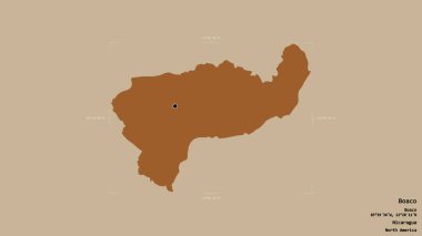 Boaco bölgesi, Nikaragua departmanı, jeoreferatlı bir sınır kutusunda sağlam bir arka planda izole edilmiş. Etiketler. Desenli dokuların bileşimi. 3B görüntüleme