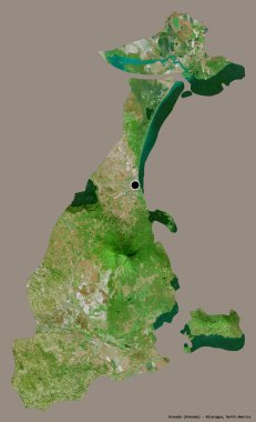 Granada 'nın şekli, Nikaragua Bölümü, sermayesi katı renk arka planında izole edilmiş. Uydu görüntüleri. 3B görüntüleme