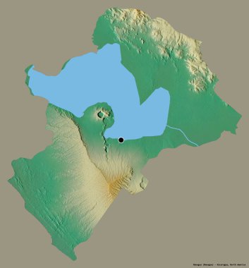 Managua 'nın şekli, Nikaragua Bölümü, başkenti katı renk arka planına izole edilmiş. Topografik yardım haritası. 3B görüntüleme