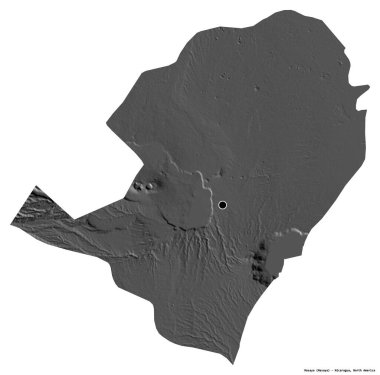 Masaya 'nın şekli, Nikaragua Bölümü, başkenti beyaz arka planda izole edilmiştir. Çift seviyeli yükseklik haritası. 3B görüntüleme