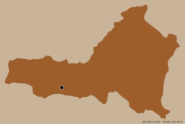 Nueva Segovia 'nın şekli, Nikaragua Bölümü, başkenti katı bir renk arka planına sahip. Desenli dokuların bileşimi. 3B görüntüleme