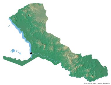 Rio San Juan, Nikaragua departmanı, başkenti beyaz arka planda izole edilmiş. Topografik yardım haritası. 3B görüntüleme