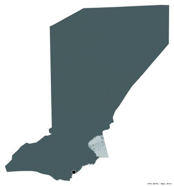 Diffa 'nın şekli, Nijer Bölümü, başkenti beyaz arka planda izole edilmiş. Renkli yükseklik haritası. 3B görüntüleme