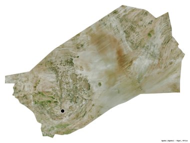 Agadez 'in şekli, Nijer Bölümü, başkenti beyaz arka planda izole edilmiş. Uydu görüntüleri. 3B görüntüleme