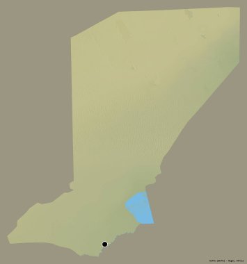 Diffa 'nın şekli, Nijer Bölümü, sermayesi katı renk arka planında izole edilmiş. Topografik yardım haritası. 3B görüntüleme