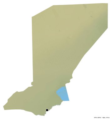 Diffa 'nın şekli, Nijer Bölümü, başkenti beyaz arka planda izole edilmiş. Topografik yardım haritası. 3B görüntüleme
