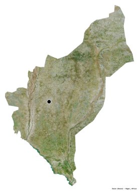 Dosso 'nun şekli, Nijer Bölümü, başkenti beyaz arka planda izole edilmiş. Uydu görüntüleri. 3B görüntüleme