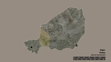 Başkenti, ana bölgesel bölünmesi ve ayrılmış Tahoua bölgesiyle Nijer 'in dejenere edilmiş şekli. Etiketler. Uydu görüntüleri. 3B görüntüleme