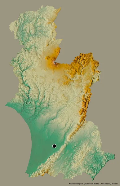 ニュージーランド地方評議会であるマナワツ ワンガヌイの形で その首都はしっかりとした色の背景に隔離されています 地形図 3Dレンダリング — ストック写真