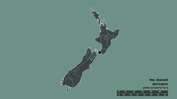 Forma Desnaturalizada Nueva Zelanda Con Capital División Regional Principal Área —  Fotos de Stock