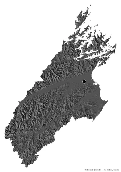 Shape Marlborough Unitary Authority New Zealand Its Capital Isolated White — Stock Photo, Image