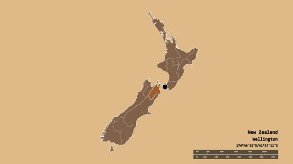 Forma Desnaturalizada Nueva Zelanda Con Capital División Regional Principal Área — Foto de Stock