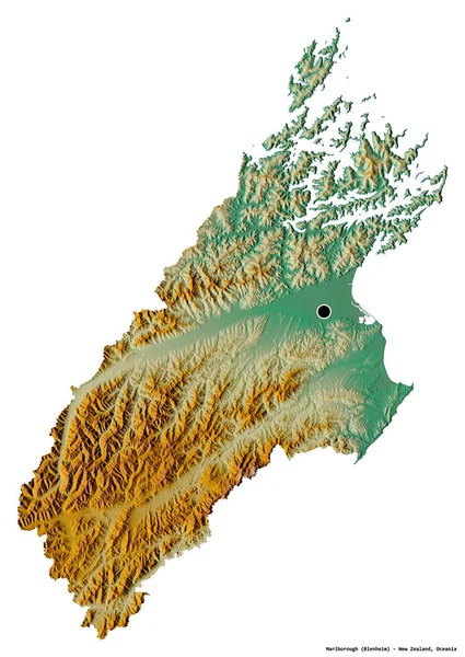 Alakja Marlborough Egységes Hatóság Zéland Tőke Elszigetelt Fehér Alapon Topográfiai — Stock Fotó