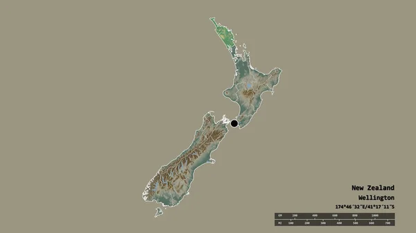 Zéland Kiszáradt Alakja Fővárosával Regionális Körzettel Szétválasztott Északi Területtel Címkék — Stock Fotó