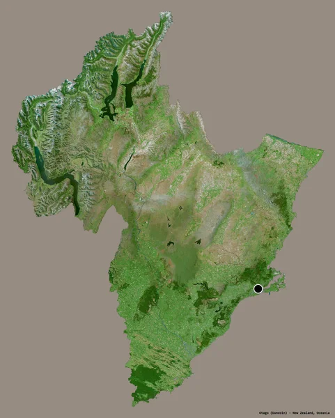 奥塔戈形状 新西兰地区议会 其首都隔离在一个坚实的色彩背景 卫星图像 3D渲染 — 图库照片