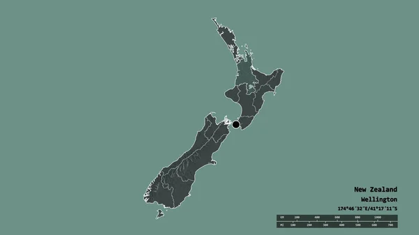 Forma Desnaturalizada Nueva Zelanda Con Capital División Regional Principal Zona —  Fotos de Stock