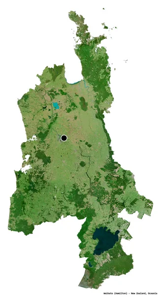 ニュージーランド地方評議会ワイカトの形で 首都は白い背景に孤立しています 衛星画像 3Dレンダリング — ストック写真