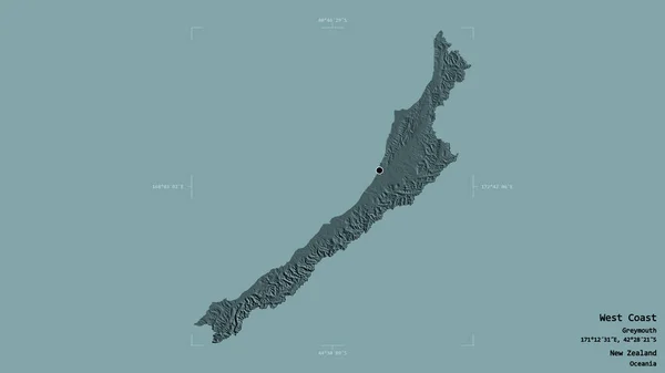 Área Costa Oeste Consejo Regional Nueva Zelanda Aislado Fondo Sólido — Foto de Stock