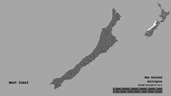 Forma Costa Oeste Consejo Regional Nueva Zelanda Con Capital Aislada — Foto de Stock