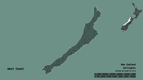 Forma Costa Oeste Consejo Regional Nueva Zelanda Con Capital Aislada —  Fotos de Stock