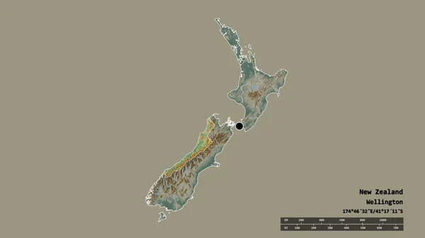 Forma Dessaturada Nova Zelândia Com Sua Capital Principal Divisão Regional — Fotografia de Stock