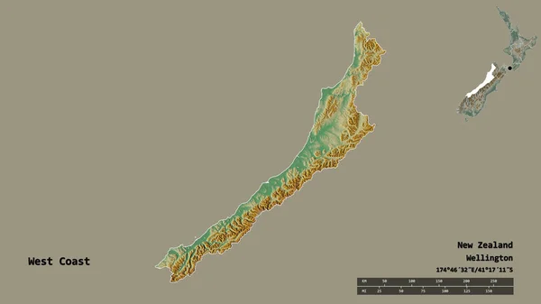 Forma Costa Oeste Consejo Regional Nueva Zelanda Con Capital Aislada —  Fotos de Stock