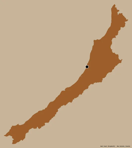 Shape West Coast Regionalrat Von Neuseeland Mit Seiner Hauptstadt Isoliert — Stockfoto