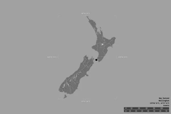 Zéland Területe Szilárd Háttérrel Elszigetelve Egy Georeferált Határoló Dobozban Regionális — Stock Fotó