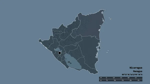 Forma Dessaturada Nicarágua Com Sua Capital Principal Divisão Regional Área — Fotografia de Stock