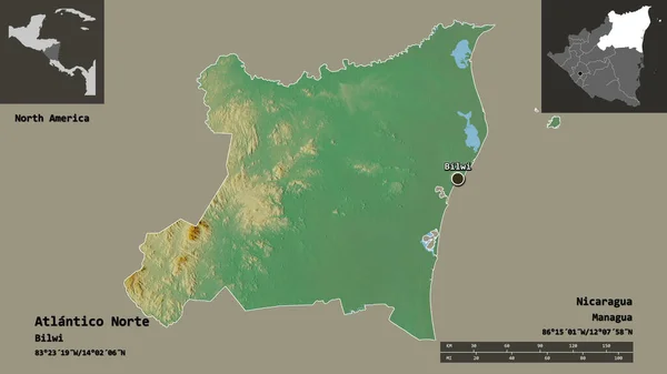 Form Atlantico Norte Autonoma Regionen Nicaragua Och Dess Huvudstad Avståndsskala — Stockfoto