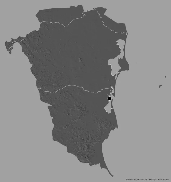 尼加拉瓜自治区南大西洋的形状 其首都以纯色背景隔离 Bilevel高程图 3D渲染 — 图库照片