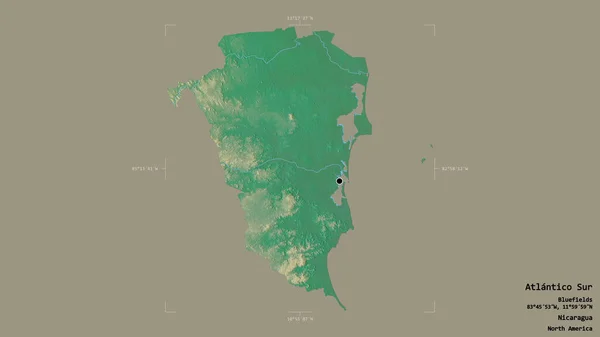 Obszar Atlantico Sur Autonomiczny Region Nikaragui Odizolowany Solidnym Tle Georeferencyjnej — Zdjęcie stockowe