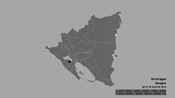 Desaturated Shape Nicaragua Its Capital Main Regional Division Separated Boaco — Stock Photo, Image