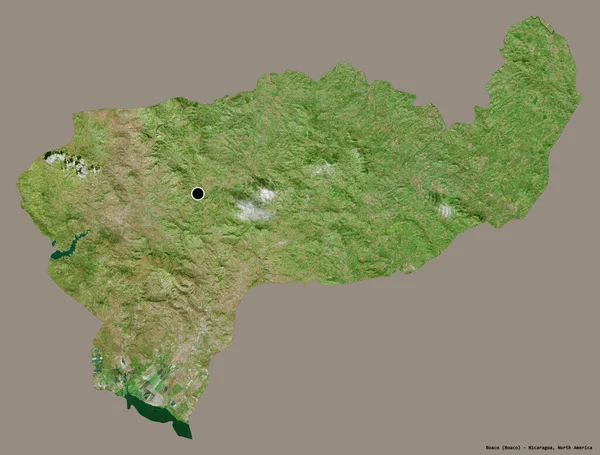尼加拉瓜省博阿科的形状 其首都被隔离在一个坚实的色彩背景上 卫星图像 3D渲染 — 图库照片