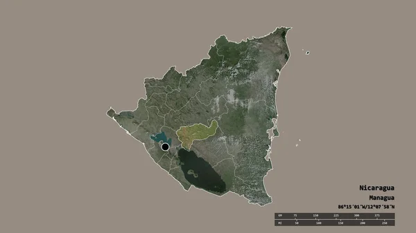 Desatureren Vorm Van Nicaragua Met Haar Hoofdstad Belangrijkste Regionale Divisie — Stockfoto