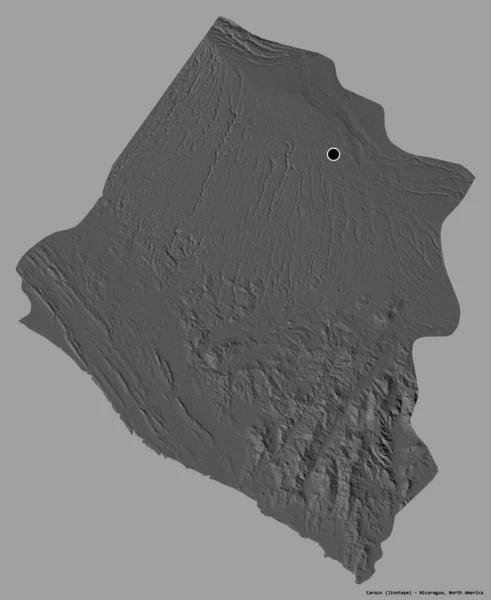 尼加拉瓜省卡拉佐的形状 其首都以纯色背景隔离 Bilevel高程图 3D渲染 — 图库照片
