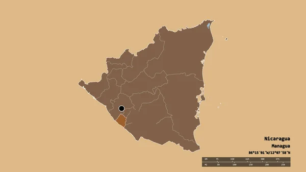 主要な地域部門と分離カラゾ地域とニカラグアの荒廃した形状 ラベル 規則的にパターン化されたテクスチャの構成 3Dレンダリング — ストック写真