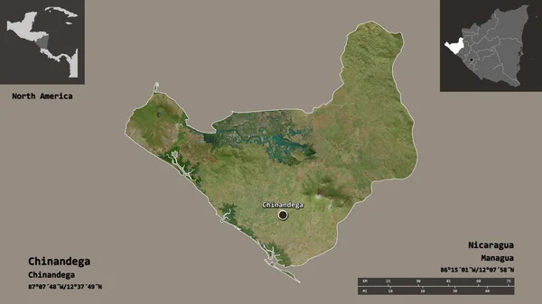 尼加拉瓜省奇南德加及其首都的形状 距离刻度 预览和标签 卫星图像 3D渲染 — 图库照片