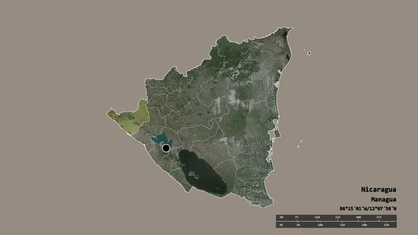 主要な地域部門と分離されたChinandega地域とニカラグアの荒廃した形 ラベル 衛星画像 3Dレンダリング — ストック写真
