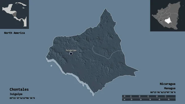 Shape Chontales Departement Von Nicaragua Und Seine Hauptstadt Entfernungsskala Vorschau — Stockfoto