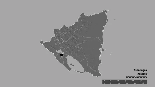 수도인 니카라과의 형태와 그리고 지역이 라벨이요 렌더링 — 스톡 사진