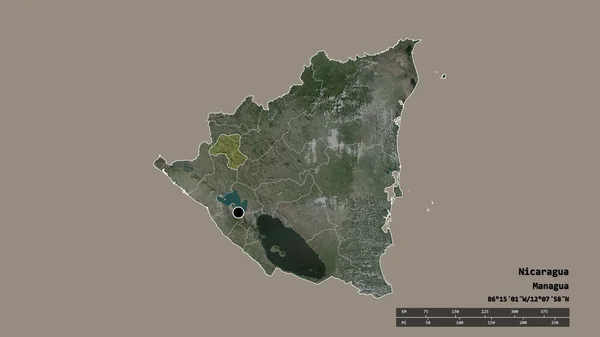 Desaturated Shape Nicaragua Its Capital Main Regional Division Separated Esteli — Stock Photo, Image