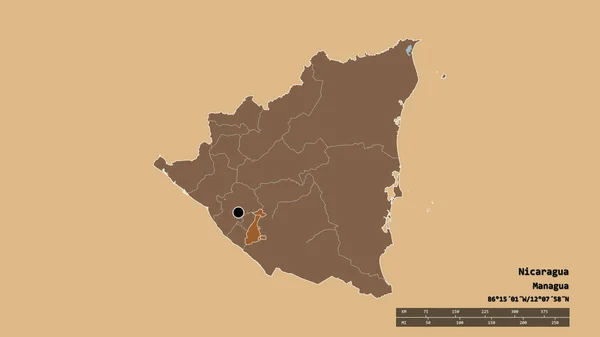 Desaturated Shape Nicaragua Its Capital Main Regional Division Separated Granada — Stock Photo, Image