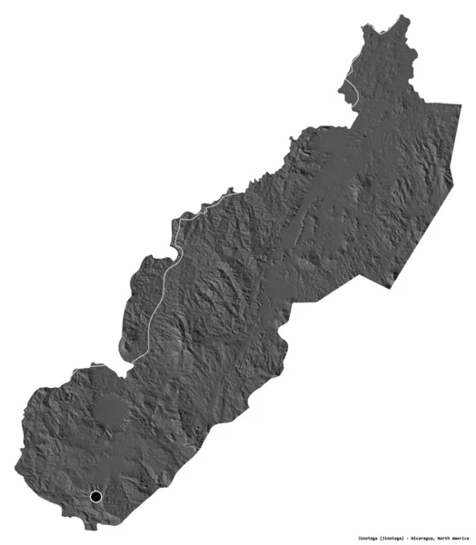 Kształt Jinotega Departament Nikaragui Stolicą Odizolowaną Białym Tle Dwupoziomowa Mapa — Zdjęcie stockowe
