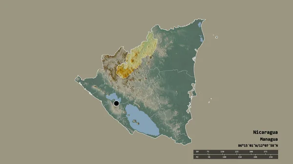 主要な地域部門と分離したジノテガ地域とニカラグアの荒廃した形 ラベル 地形図 3Dレンダリング — ストック写真