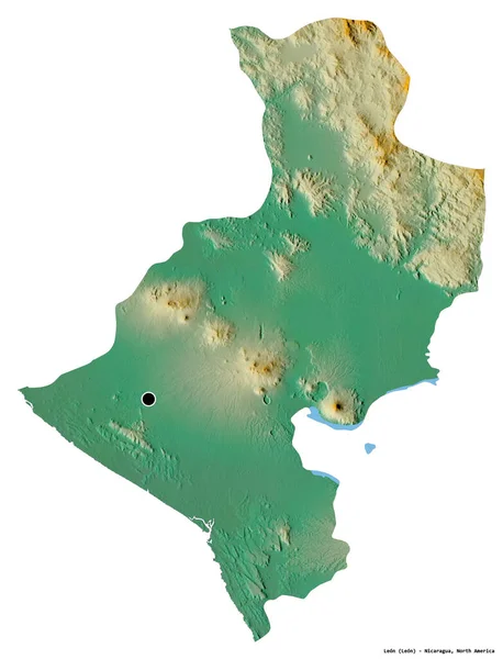 ニカラグアのレオン県の形で その首都は白い背景に孤立している 地形図 3Dレンダリング — ストック写真