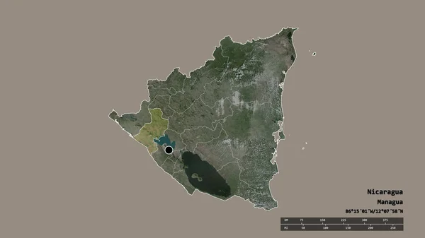Desaturated Shape Nicaragua Its Capital Main Regional Division Separated Leon — Stock Photo, Image