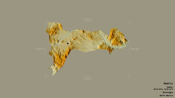 ニカラグアの省 マドリスの地域は 洗練された境界ボックス内の強固な背景に隔離されています ラベル 地形図 3Dレンダリング — ストック写真
