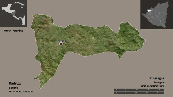 マドリスの形 ニカラグアの部門 その首都 距離スケール プレビューおよびラベル 衛星画像 3Dレンダリング — ストック写真