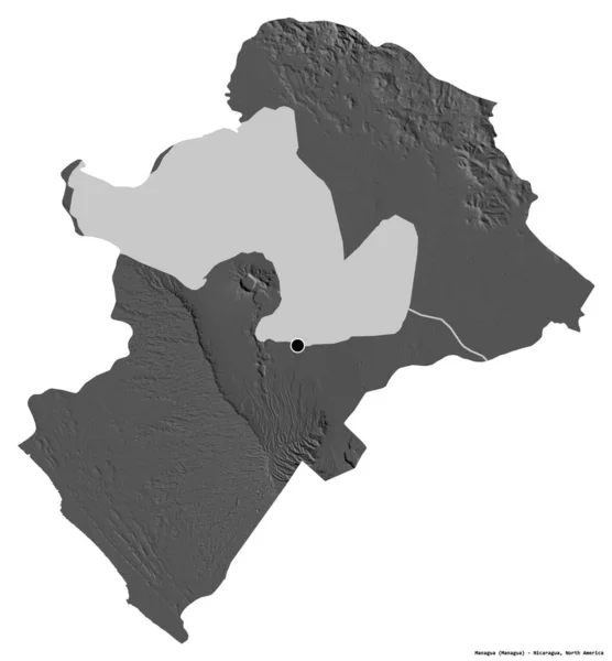 Форма Манагуа Департамент Никарагуа Столицей Изолированы Белом Фоне Карта Рельефа — стоковое фото